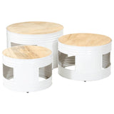 ZNTS Bar Tables Drum Shape 3 pcs Solid Rough Wood Mango 358934