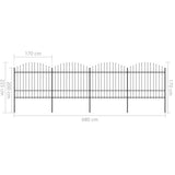 ZNTS Garden Fence with Spear Top Steel x6.8 m Black 277742