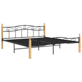 Bed Frame without Mattress Black Metal&Solid Oak Wood 200x200 cm 324917