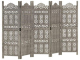 Hand carved 5-Panel Room Divider Grey 200x165 cm Solid Mango Wood 285323