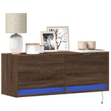 TV Wall Cabinet with LED Lights Brown Oak 100x31x35 cm 852368