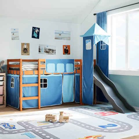 Kids' Loft Bed with Tower Blue 80x200 cm Solid Wood Pine 3309126