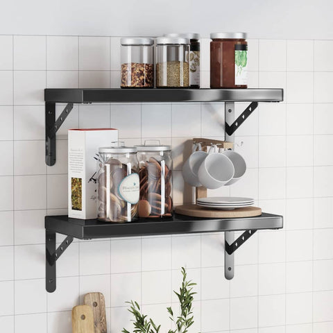 Wall Shelves 2 pcs 50x23.5 cm Black Stainless Steel 3214519