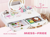 Kids Vanity Table and Chair Set with 3-Colour LED Lights Mirror, Drawer, Storage Boxes, for 3 T3398P422152