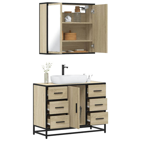 ZNTS 2 Piece Bathroom Furniture Set Sonoma Oak Engineered Wood 3300901
