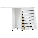 ZNTS Rolling Cabinet with Desk MOSS White Solid Wood Pine 355901