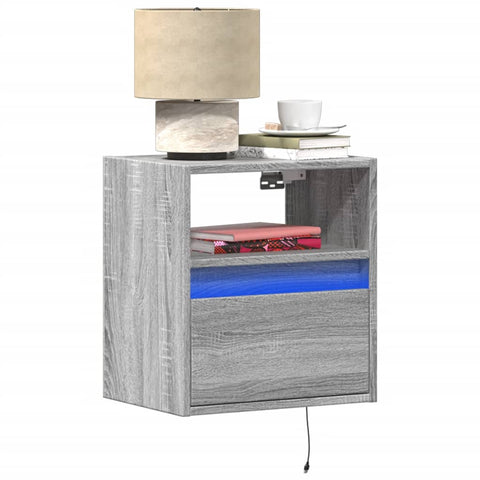 ZNTS Wall-mounted Bedside Cabinet with LED Lights Grey Sonoma 3307985