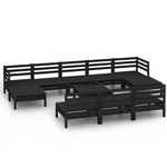 ZNTS 11 Piece Garden Lounge Set Black Solid Wood Pine 3083373