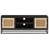 TV Cabinet Black 110x30x40 cm Solid Wood Mango and Iron 372002