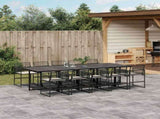 11 Piece Garden Dining Set with Cushions Black Poly Rattan 3295026