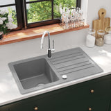 Granite Kitchen Sink Single Basin with Drainer Reversible Grey 141670
