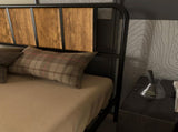 4.8ft Double Bed Frame with Industrial Wood Headboard, Steel Slat Support and 25.5cm Underbed T3398P328302