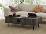Coffee Table with Storage, Living Room Table with Slatted Tambour Sliding Doors and Foot Pads, T3398P377894