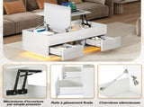 Lift-Top Coffee Table, High Gloss Centre Table with 2 drawers & LED lights, Lifting Sofa Side Table, N605P439616W