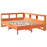Bookcase Bed without Mattress Wax Brown 150x200 cm King Size Solid Wood Pine 3324420
