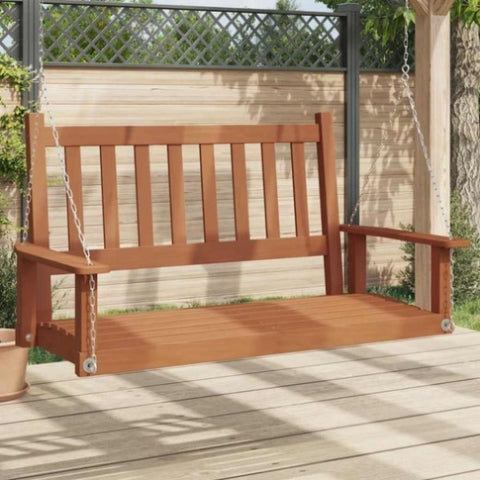 Garden Swing Bench with Metal Chains Brown Solid Wood Fir 4008977