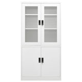 Office Cabinet White Steel and Tempered Glass Large 335946