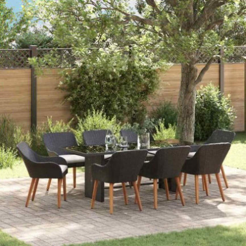 Garden Dining Set with Cushion 9 pcs Black Poly Rattan 3261622