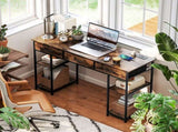 120cm Computer Desk with Power Outlets, Office Desk Study Table with Fabric Drawers and Storage T3398P343163
