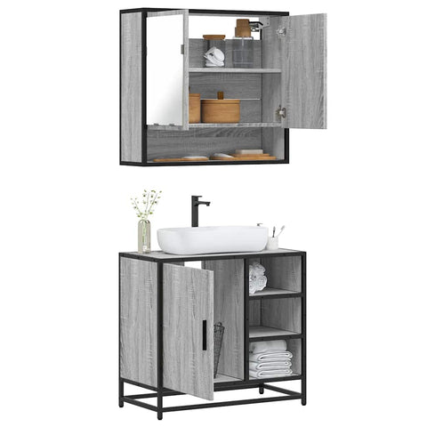 ZNTS 2 Piece Bathroom Furniture Set Grey Sonoma Engineered Wood 3300938