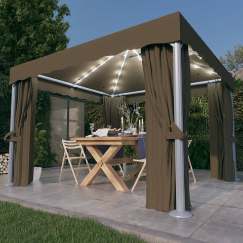 Gazebo with Curtain&LED String Lights 3x3 m Taupe 3070349