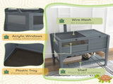 Wooden Tortoise House, with Shelter, Run, Shelf, Lamp Holder, Tray, Grey T3398P350001