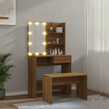 Dressing Table Set with LED Brown Oak Engineered Wood 3114114