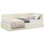 Corner Bed Frame with Headboard Cream 100 x 200 cm Velvet 42016405
