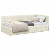 Corner Bed Frame with Headboard Cream 100 x 200 cm Velvet 42016405