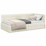 Corner Bed Frame with Headboard Cream 90 cm x 200 cm Velvet 42016395
