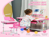 Kids Study Desk and Chair Set w/ Adjustable Height, Storage, Drawer, Pink T3398P347708