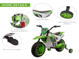12V Kids Electric Motorcycle Ride-On, with Training Wheels, for Ages 3-6 Years - Green T3398P348283