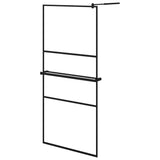 Walk-in Shower Wall with Shelf Black 90x195 cm ESG Glass&Aluminium 3185459