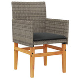 Garden Chairs with Cushions 2 pcs Grey Poly Rattan&Solid Wood 368715