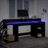 Desk with LED Lights Black 200x55x91 cm Engineered Wood 3309439