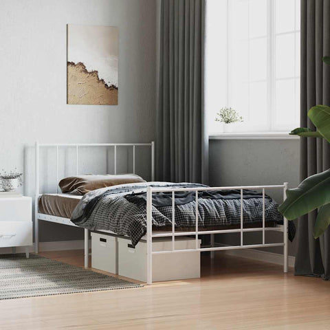 Metal Bed Frame without Mattress with Footboard White 90x200cm 352540