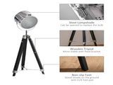 Industrial Style Adjustable Tripod Floor Lamp, Searchlight Lamp with Wooden Legs and Steel T3398P344629