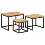 ZNTS Nesting Coffee Tables 3 pcs Solid Wood Mango and Iron 358569