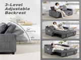 2 Seater Click Clack Sofa Bed with Pull Out Design, Corduroy Upholstery - Charcoal Grey T3398P424879