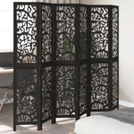 Room Divider 6 Panels Black Solid Wood Paulownia 358763