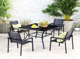 94 x 94 cm Garden Table with Parasol Hole, Outdoor Dining Garden Table for Four with Slatted Metal T3398P317541