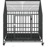Dog Cage with Wheels Black Galvanised Steel 172208