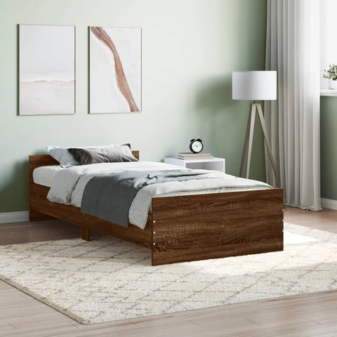 ZNTS Bed Frame without Mattress Brown Oak 90x190 cm Single Engineered Wood 835945