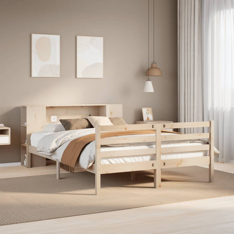 ZNTS Bookcase Bed without Mattress 135x190 cm Double Solid Wood Pine 3321846