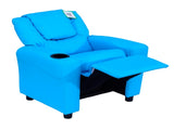 Kids Recliner Chair, PU Leather with Adjustable Backrest, Footrest, Padded Headrest, Blue T3398P348592