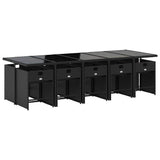 11 Piece Garden Dining Set with Cushions Black Poly Rattan 3211110