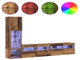 TV Wall Unit with LED 4 pcs Old Wood Engineered Wood 3402965