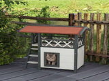 Cat House Outdoor w/ Balcony Stairs Roof, 77 x 50 x 73 cm, White T3398P347598