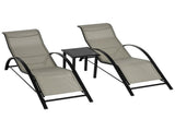 3 Pieces Sun Lounger Chair Set, Metal Frame Garden Outdoor Sunbathing Chair with Side Table and T3398P320053