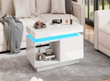 High Glossy LED Coffee Table with Drawer Storage, Wooden Centre Table with RGB Led Lights Rectangle N605P272209W